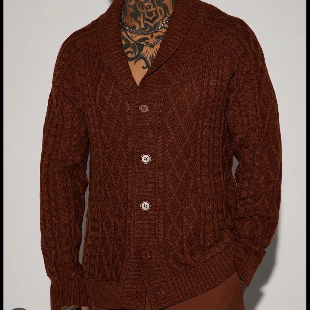 NovaMen's Brown Cable Knit Sweater NWT